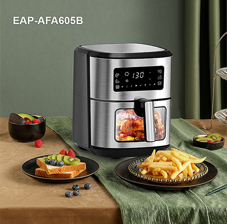 Stainless Steel 6L digital Air Fryer with visible window